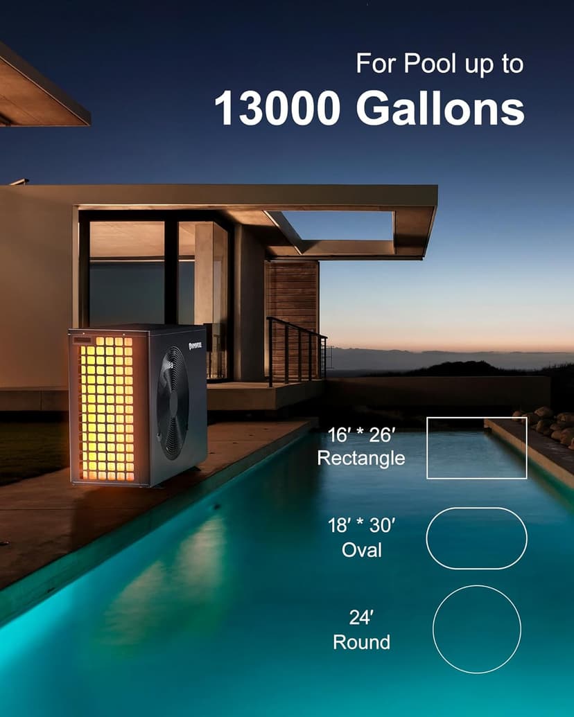 40000 BTU Pool Heat Pump for 13,000 Gallons Above Ground Swimming Pool, Features WiFi Remote Control Via App, Electric Pool Heater, Smart Inverter, Titanium Heat Exchanger, 220V