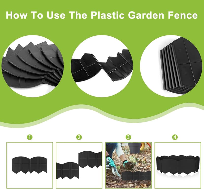 Vashly 20Ft Garden Edging 5.9 in Tall Landscape Edging 20 Pcs Garden Border Edging Plastic Flower Bed Edging Borders Lawn Edging with 20 Pcs Garden Stakes, Black