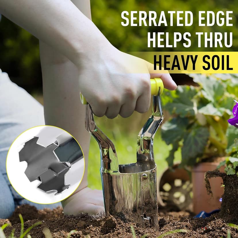 Jardineer Small Bulb Planter Tool– Compact Stainless Steel Transplanter for Bulbs, Seedlings & Flowers – Ergonomic Handle with Depth Markings – Silver & Black– Durable Garden Planting Tool