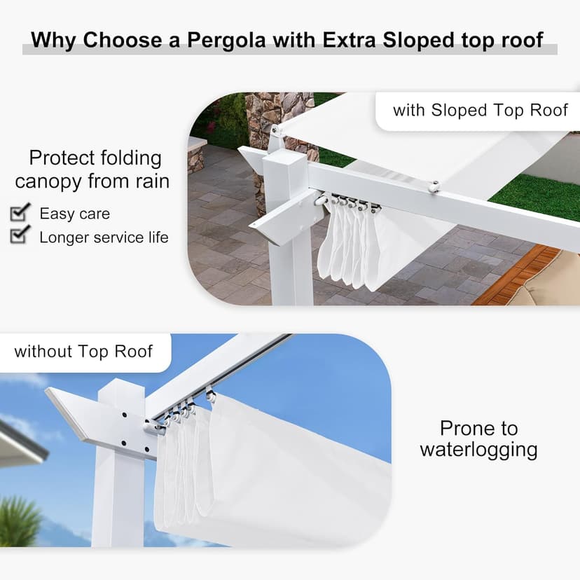 PURPLE LEAF 10' x 13' Outdoor Aluminum Pergola White Heavy-Duty Retractable Pergola Patio Metal with Double Sun Shade Canopy for Gardens Deck Backyard, White