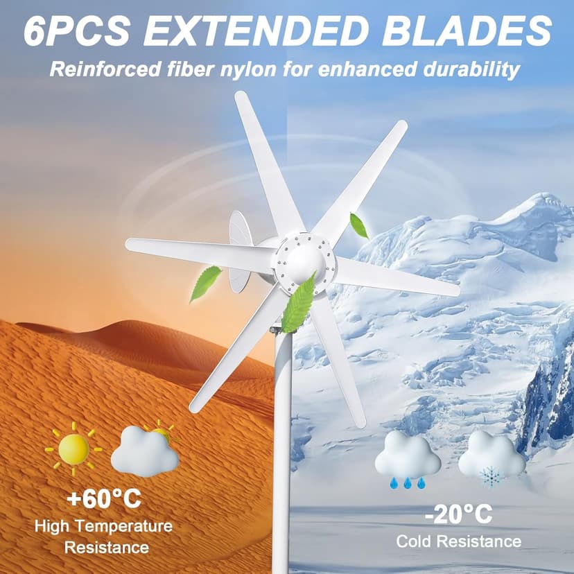 800W Wind Turbine Generator Kit, 6-Blade 12V/24V Wind Energy System, Durable Electromagnetic Power Generator for Home, RV, and Off-Grid Use White