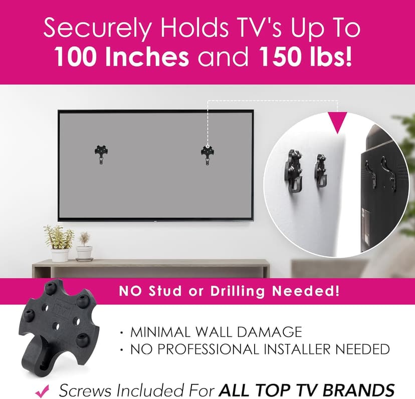 HangSmart TV® Wall Mount NO Stud - Original & Patented Easy Install, DIY for 19-100" TVs, Holds Up to 150LBS, Fits Most LED LCD Flat Screens & Monitors, Includes Hardware