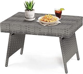 GOFLAME Wicker Table Patio Outdoor Poolside Garden Lawn Bistro Foldable Portable Leisure Standing Coffee Side Table, Grey
