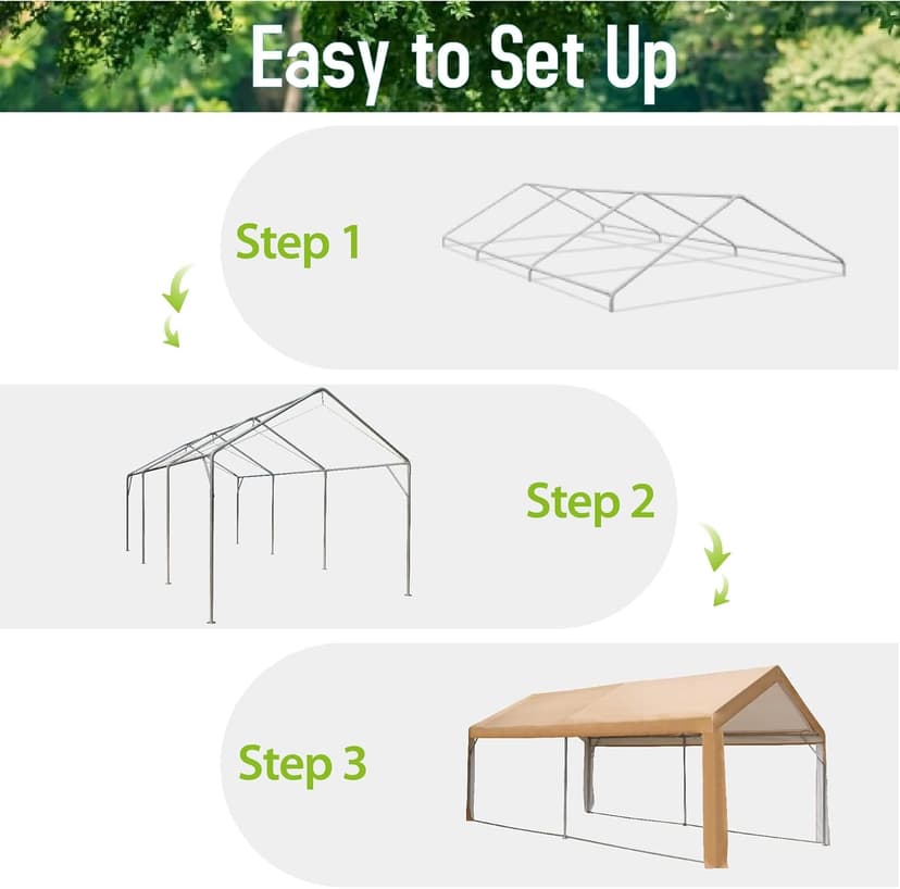 MFSTUDIO Carport 10x20 ft, Heavy Duty Carports Car Canopy Tent with Removable Sidewalls Doors, Portable Garage Waterproof UV-Resistant Car Ports for Camping SUV, Cars, Trucks, Boats, and Vehicles