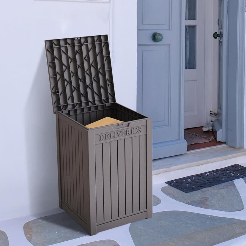 55 Gallon Lockable Resin Deck Box, Waterproof & UV-Resistant Outdoor Storage Box for Cushion Storage and Delivery Storage, Coffee