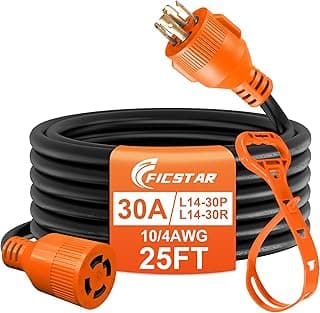 25 Ft 30 Amp 4 Prong Generator Extension Cord, NEMA L14-30P to L14-30R, 4×10 Gauge STW 125/250V Up to 7500W Generator Cable, ETL Listed