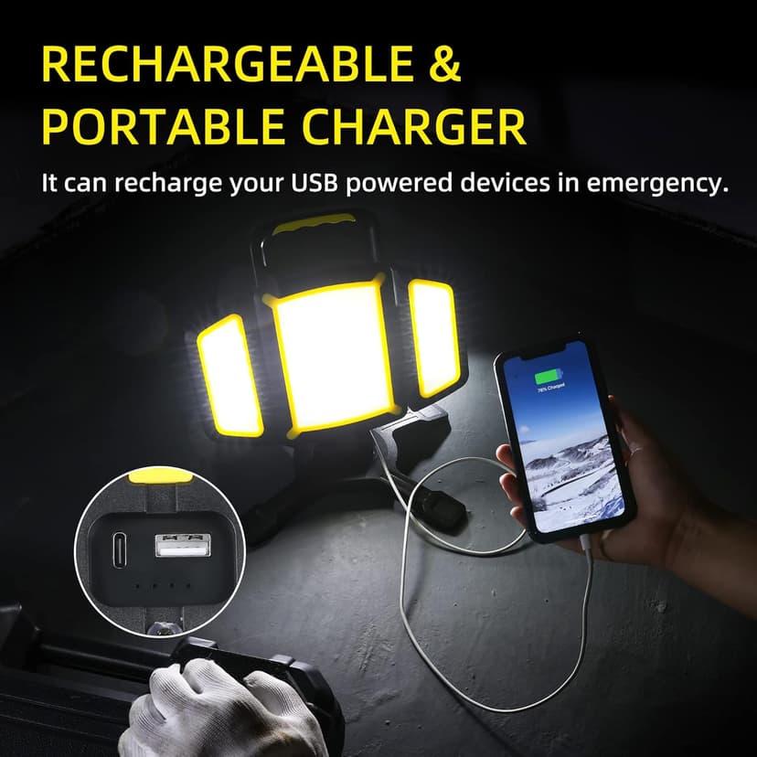 Yzoni Magnetic Light, Portable LED Work Light with 5 Light Modes, Magnetic Base Rechargeable Battery Operated COB Flashlight, Hold to Dim Flood Light for Car Repairing, Camping