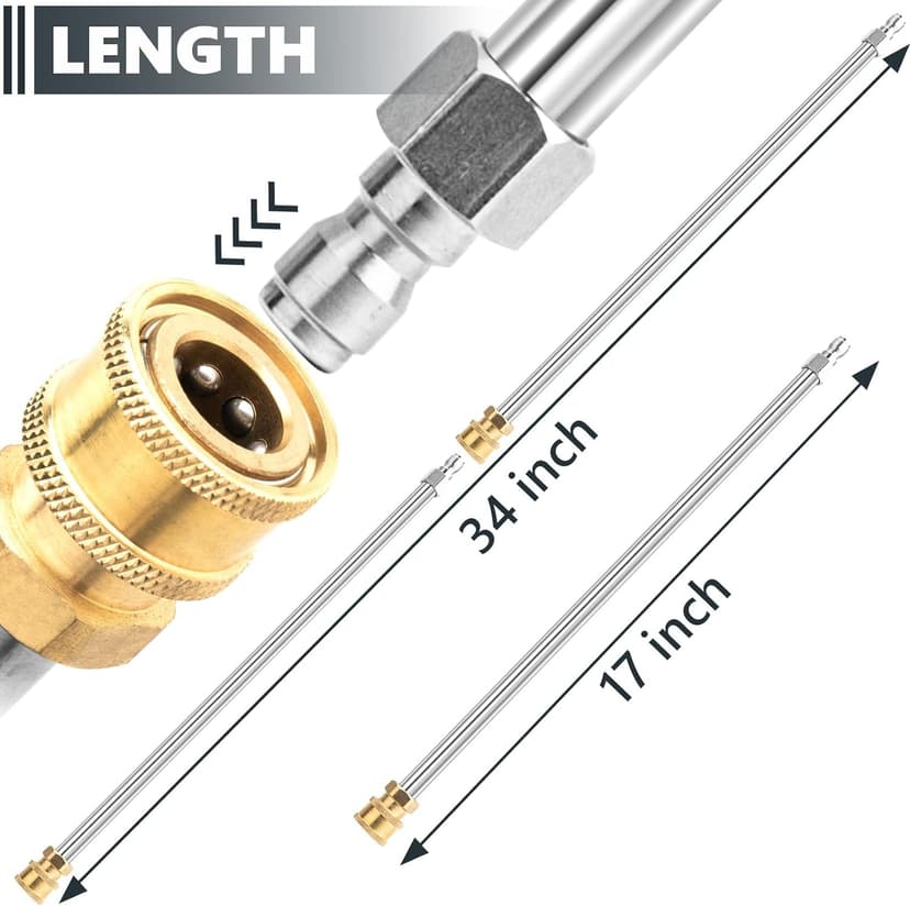 Pressure Washer Extension Wand, 2 Pack 17 Inch Stainless Steel Heavy Duty Wands with 1/4 Inch Quick Connect, Fits Most Pressure and Power Washers