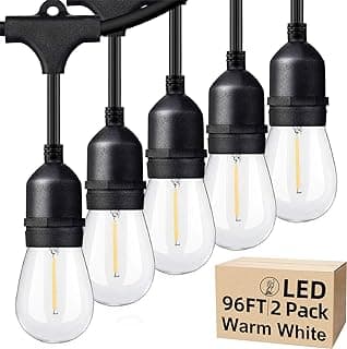 Lakumu Outdoor String Lights 96FT(48×2), Commercial Grade Heavy Duty Patio Light with Dimmable S14 Shatterproof LED Bulbs, Linkable Waterproof Bistro Lights for Outside Deck Backyard Cafe Market