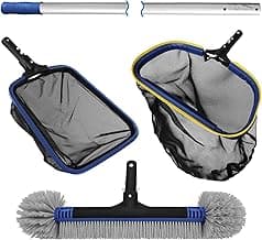Poolvio 5-in-1 Pool Cleaning Kit - Includes Semi-Deep Skimmer Net, Aluminum Leaf Rake, 20' Pool Brush with 13ft Adjustable Pole