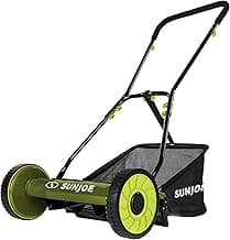 Sun Joe MJ500M 16-Inch Manual Reel Mower w/Adjustable Cutting Height, 6.6-Gallon Removable Grass Catcher, 5 Steel Blades, 2-Wheels