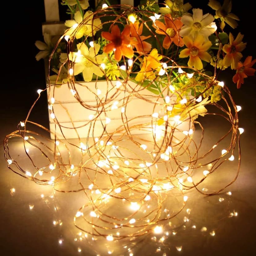 Led Fairy Lights Battery Operated, 2 Packs Mini Battery Powered Copper Wire Starry Fairy Lights for Bedroom, Christmas, Parties, Wedding, Centerpiece, Decoration (5m/16ft Warm White)