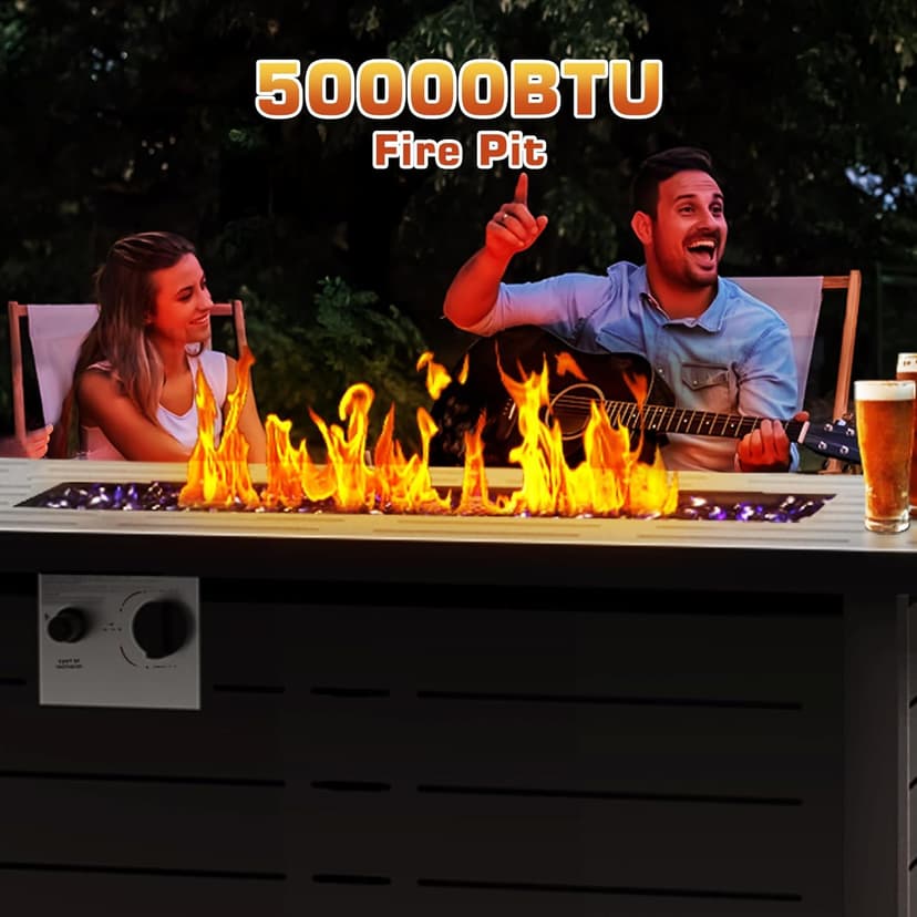 Xbeauty Propane Fire Pit Table, 42" Outdoors Gas Fire Pit Table, 50,000 BTU Auto-Ignition Fire Tables with Lid, Outside Garden Backyard Deck Patio (Square)