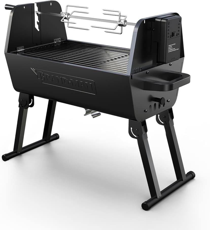 Brand-Man portable Charcoal Grill with Motor, 2-in-1 Adjustable Spit Roaster & BBQ Grill for Camping, Tailgating, Backyard, & Outdoor Cooking, Foldable Legs & dual side vents