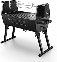 Brand-Man portable Charcoal Grill with Motor, 2-in-1 Adjustable Spit Roaster & BBQ Grill for Camping, Tailgating, Backyard, & Outdoor Cooking, Foldable Legs & dual side vents