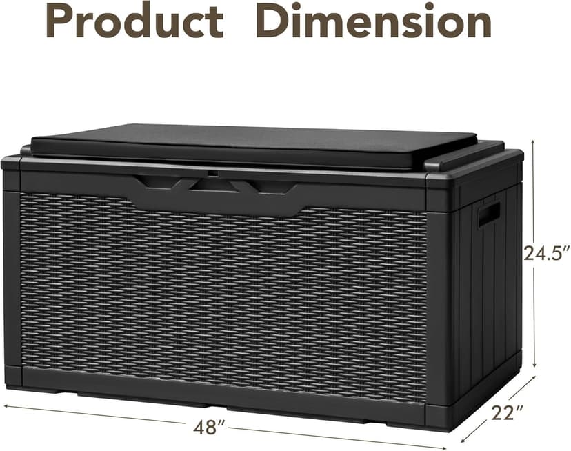 Devoko 100 Gallon Deck Box, Waterproof Outdoor Storage Box with Cushion (Black)