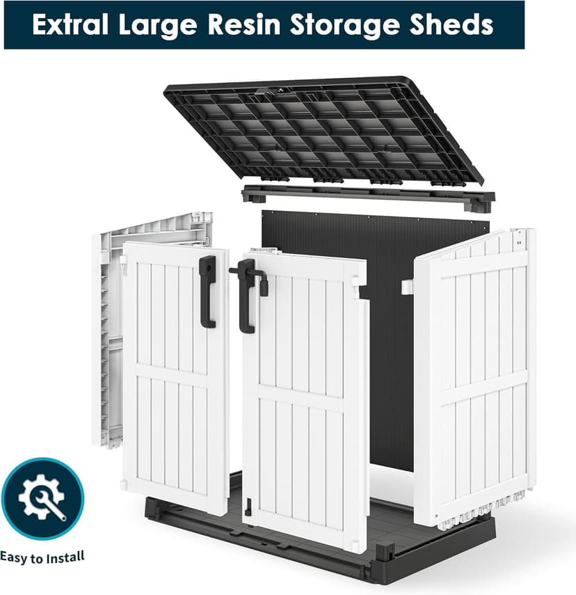 Outdoor Resin Storage Shed 36 Cu. Ft. Garden Horizontal Storage Large Capacity Weather Resistant Storage Box, Lockable Resin Waterproof Shed for Garbage Cans, Garden Tools