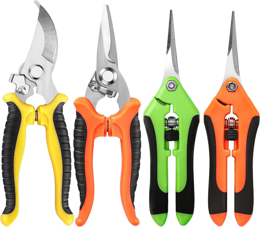 4 Pack Garden Pruning Shears, Stainless Steel Shears, Scissors, Clippers, Pruning Snips for Gardening Tools (4PCS Yellow Orange Green)