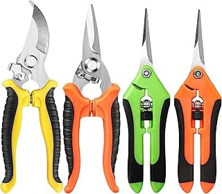 4 Pack Garden Pruning Shears, Stainless Steel Shears, Scissors, Clippers, Pruning Snips for Gardening Tools (4PCS Yellow Orange Green)