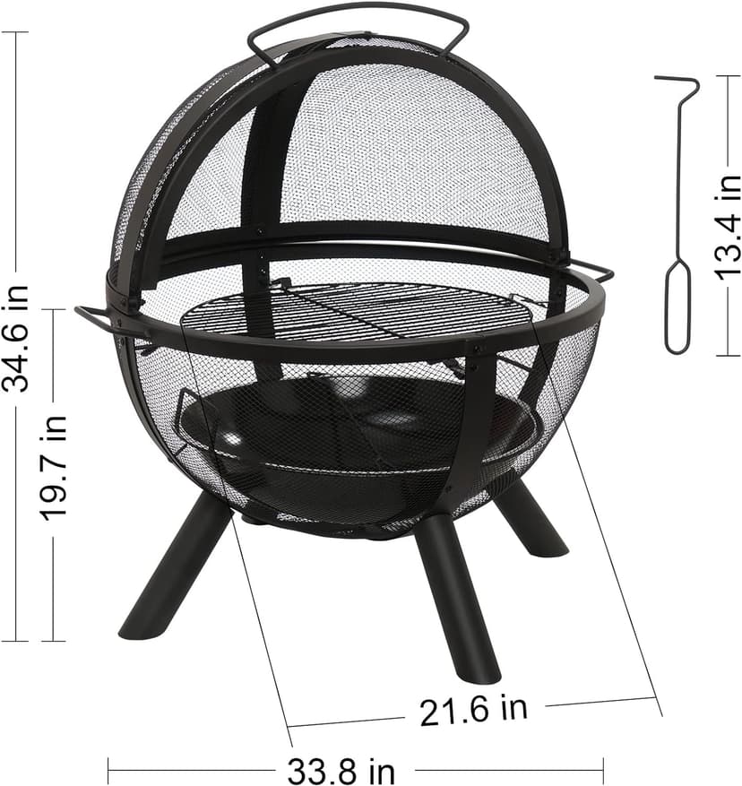 Ikuby Ball of Fire Pit 35" Outdoor fire with BBQ Grill Globe Large Round Pit,Patio Fireplace for Camping, Heating, Bonfire and Picnic