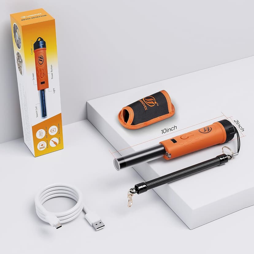 Rechargeable Metal Detector Pinpointer with 1300mAh Battery – IP68 Waterproof Handheld Probe – 360° High Sensitivity Detection Wand – Treasure Hunting Tool for Adults, Kids, Beach and Soil