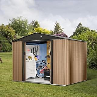 8FT x 6FT Sheds & Outdoor Storage, Metal Garden Shed, Outdoor Storage Shed, Metal Utility Tool Storage Shed with Door Lock, Waterproof Roofs, for Backyard Garden Patio Lawn, Brown