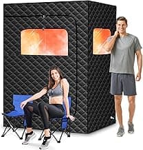 Upgraded 2 Person Portable Sauna, Portable Steam Sauna for Home, Personal Sauna Box Full Body with 1000W 2.6L Steam Generator, 99 Minute Timer, 2 Folding Chairs, Remote Control Included(Black)