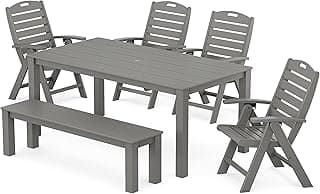 Yacht Club Highback Chair 6-Piece Parsons Dining Set with Bench in Stepping Stone