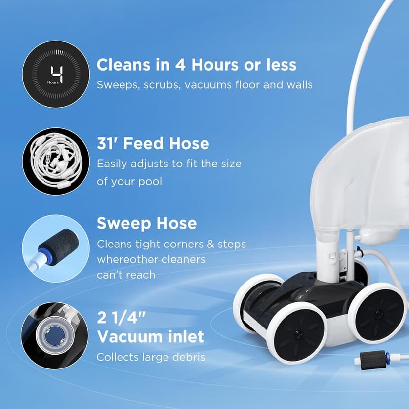 MAKHOON Upgrade Pool Pressure Side Sweeper: Professional Solution for Cleaning Your Swimming Pool (Four Wheels are Better Than Three)