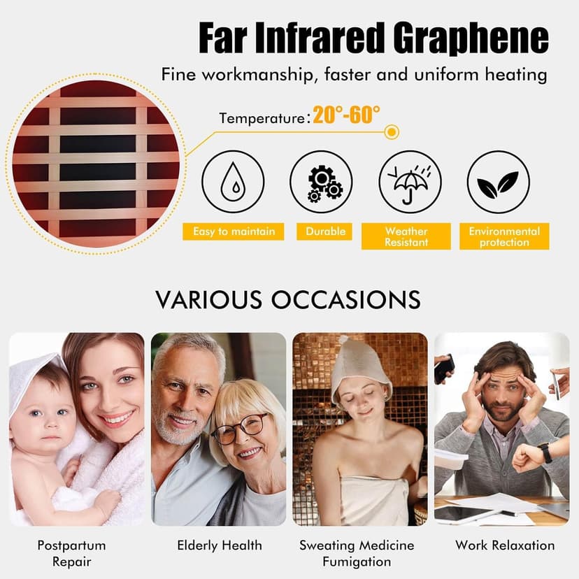 Outdoor Sauna Wooden Far Infrared Saunas Spa 1300W Low-EMF Dry Sauna Room for One Person Finland Spruce Wood
