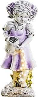 Collections Etc Hand-Painted Girl with Solar Watering Can Garden Statue