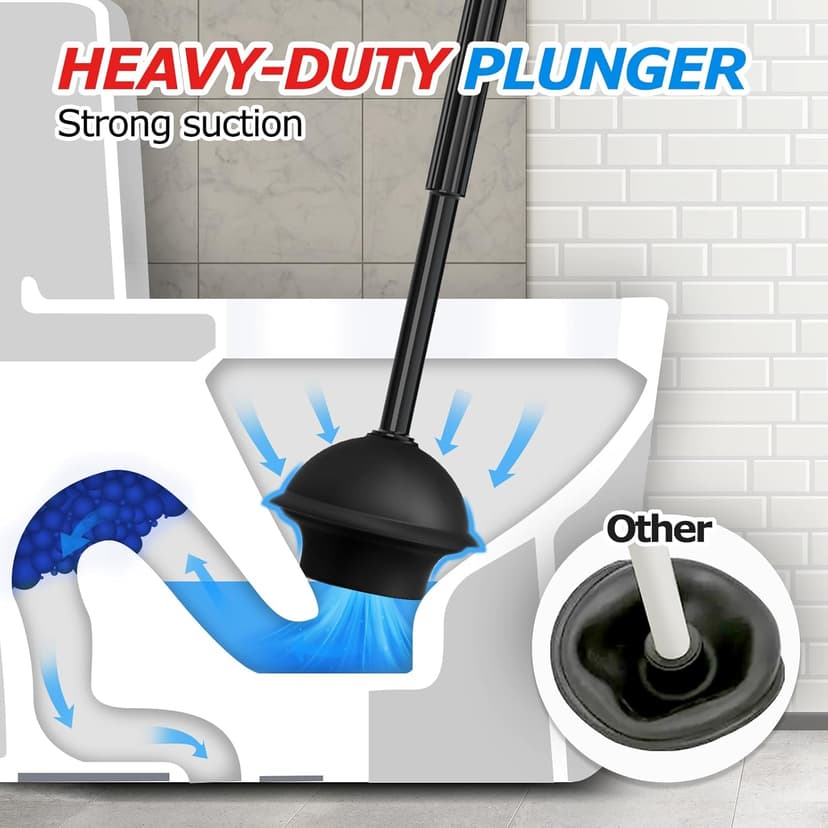 2Pack 2 in 1 Toilet Brush and Plunger Set, Extended Handle Plunger,Toilet Bowl Brush Plunger Set,Clean Gloves,Cleaning Tools,Cleaning Brush,Cleaning Supplies,Toilet Brush Plunger Combo,Black