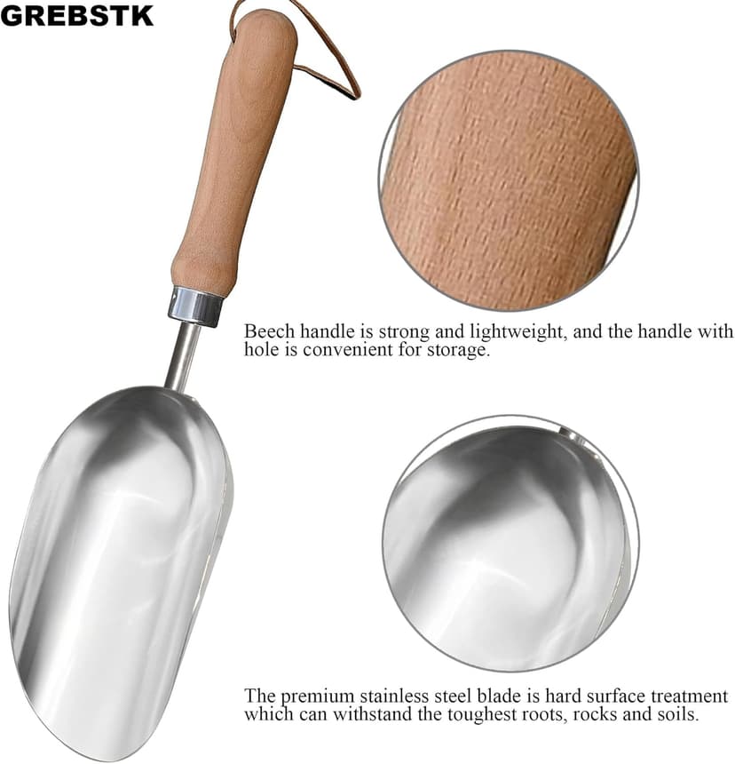 GREBSTK Garden Hand Large Capacity Fertilizer Scoop Soil Shovel Stainless Steel Gardening Trowel for Transplanting, Digging, Planting, Cultivation