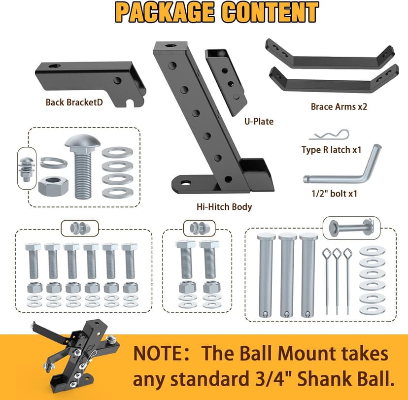 Eapele Adjustable Trailer Hitch for Lawn Mower, Garden Tractor Trailer Hitch, Compatible with John Deere Ariens Cub Cadet Poulan Pro Husky Husqvarna Craftsman Riding Mower