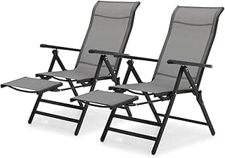 Magshion Outdoor Patio Folding Chairs Set of 2, Portable Dining Chairs with Armrests, Lounge Chairs with Footrests for Camping, Beach, Garden, Lawn, Pool, Backyard, Deck (Grey)