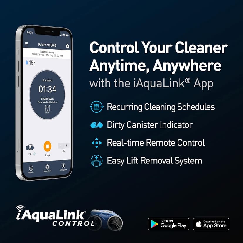 Polaris 9650iQ Sport Robotic Cleaner, Automatic Vacuum for InGround Pools up to 60ft, Smart App, WiFi, Amazon Alexa, 70ft Swivel Cable w/Strong Suction & Easy Access Filter Canister
