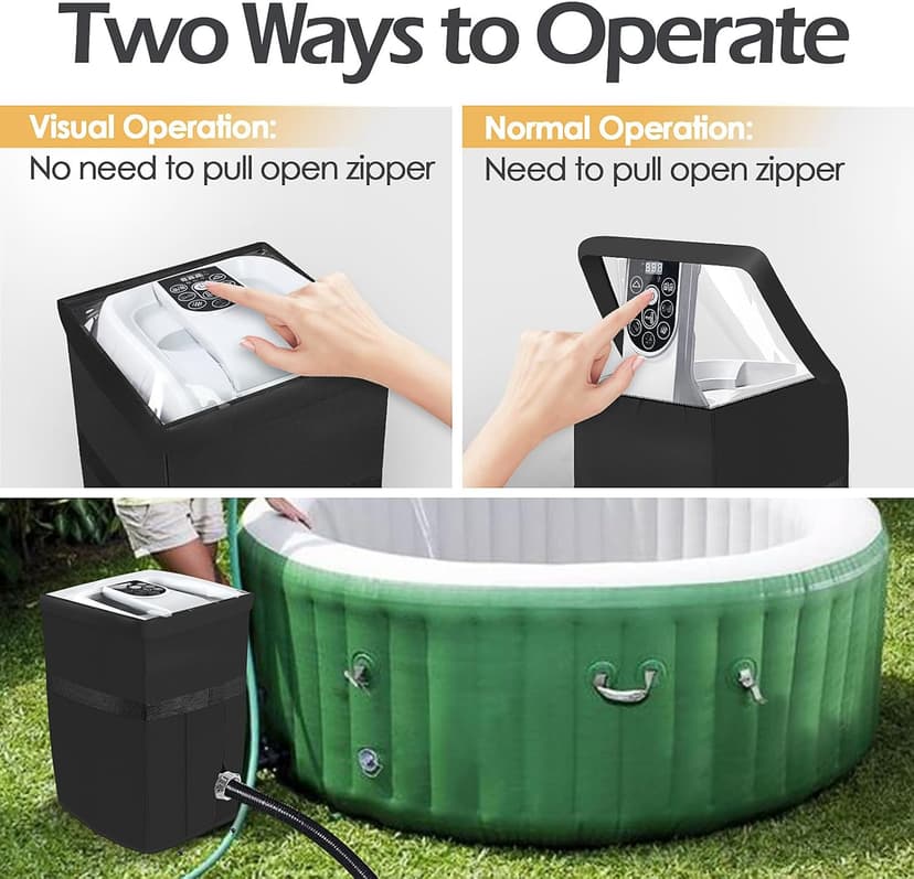 Hot Tub Spa Heater Pump Cover, Heavy Duty Inflatable Hot Tub Pump Cover with Zipper Opening and Transparent PVC Top Window for Multiple Hot Tub Spa Heater Pump on Market(Black, Cover only)