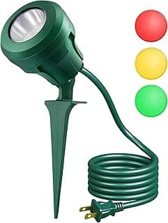 DEWENWILS 120V Spotlight Outdoor, 400LM Waterproof LED Spot Light with 3 Extra Lenses (Red Yellow Green), Landscape Lighting for Holiday, Trees, 5FT Extension Cord, UL Listed