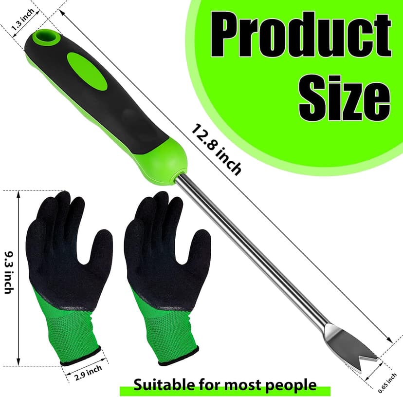 Dandelion Weed Puller Tool Garden Hand Weeder Remover Tool with Ergonomic Handle Stainless Steel with Gloves for Garden Planting, Flower and Vegetable Care in Patio Lawn Yard
