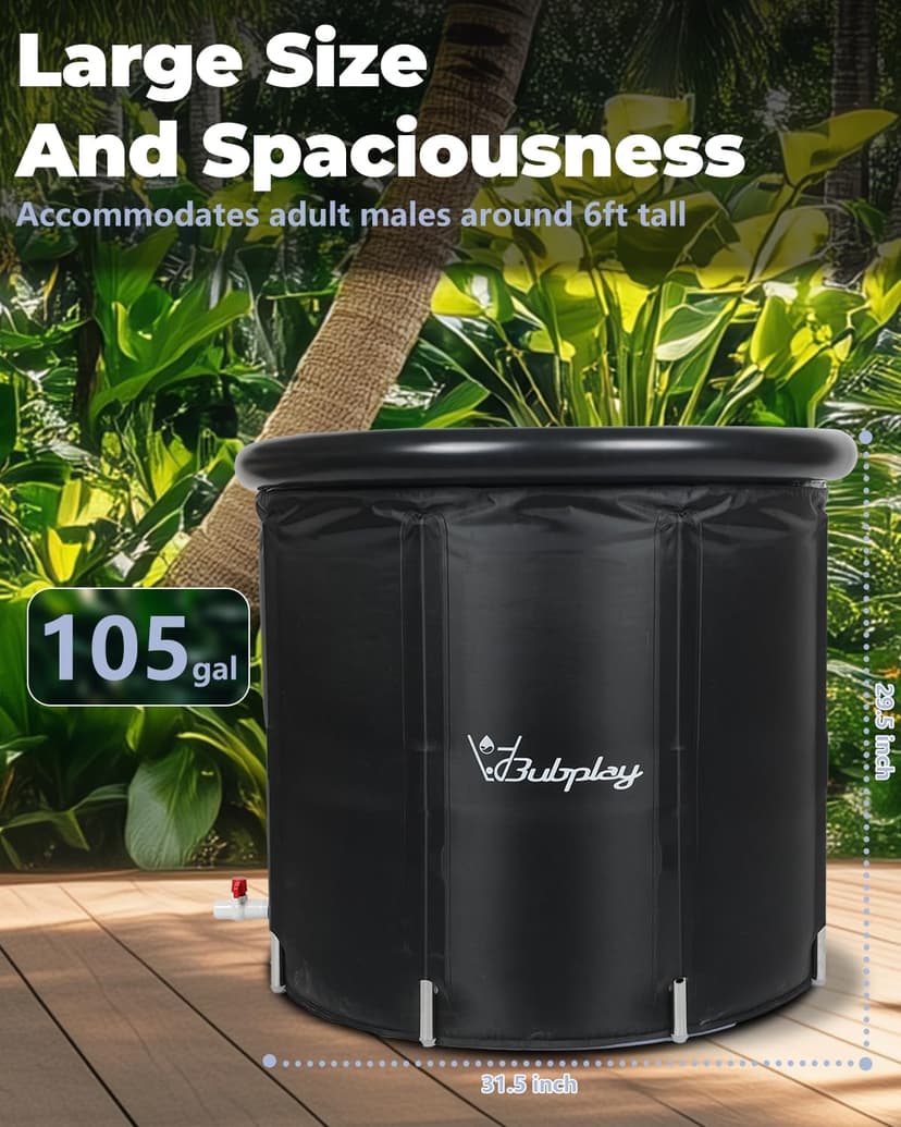 XL Ice Bath Tub for Athletes & Adults - 105 Gallons Ice Tub, Cold Plunge Tub with Cover for Indoor Outdoor, Ice Plunge Tub for Recovery & Cold Water Therapy - Black