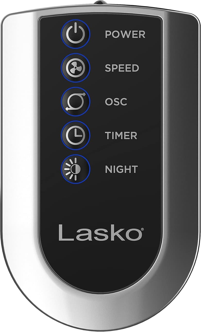 Lasko Oscillating Tower Fan, Nighttime Setting, Remote Control, Portable, Timer, for Bedroom, Home and Office, 3 Quiet Speeds, 42.5", Silverwood, T42954, woodgrain and grey