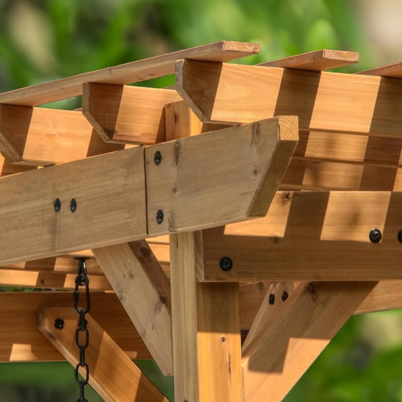 Backyard Discovery Callahan 8' x 5' Cedar Wood Outdoor Patio Pergola Swing Bench with Trellis, Two-Person Seating, Chains, Water Resistance, 600 Lb Weight Capacity for Porch, Patio, Deck, Garden