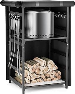 Storage Station 4.5ft for Solo Stove Yukon, Bonfire, Ranger and other Fire Pit Stove, Firewood Storage Cabinet with Waterproof Cover, Adjustable Firewood Rack for logs and Fire Pit Accessories
