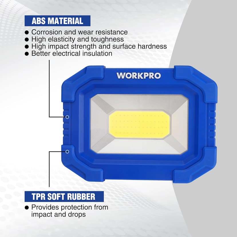 WORKPRO LED Work Light, Rechargeable Magnetic Work Lights with Stand, Portable, Waterproof, 2000LM COB Flood Light for Camping, Fishing, Car Repair, Job Site Lighting, Hiking, 4 Modes, 2 Pack