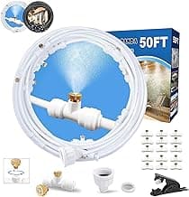Misters for Outside Patio,Misting System for Cooling Outdoor,50Ft (15M),Water Mist Hose DIY Kit for Porch,Canopy,Deck,Umbrella,Garden,Greenhouse,Yard,Plants,Trampoline Sprinkler Accessories for Kids