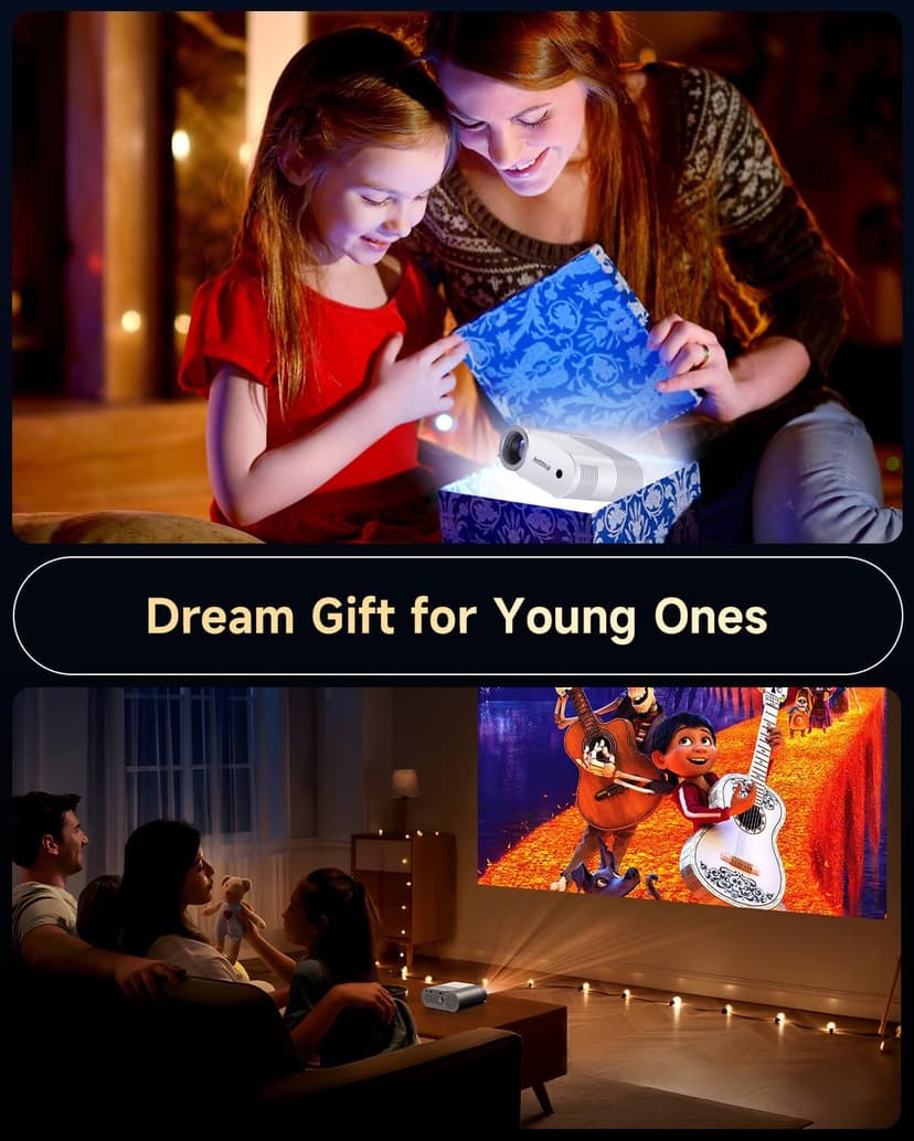 Outdoor Projector With WiFi and Bluetooth, 1080P Movie Projectors for Phone, Home Theater Projector for Bedroom, 200” Screen Wireless WiFi Projector with 3W Speaker for iPhone/HDMI/USB/TV Stick