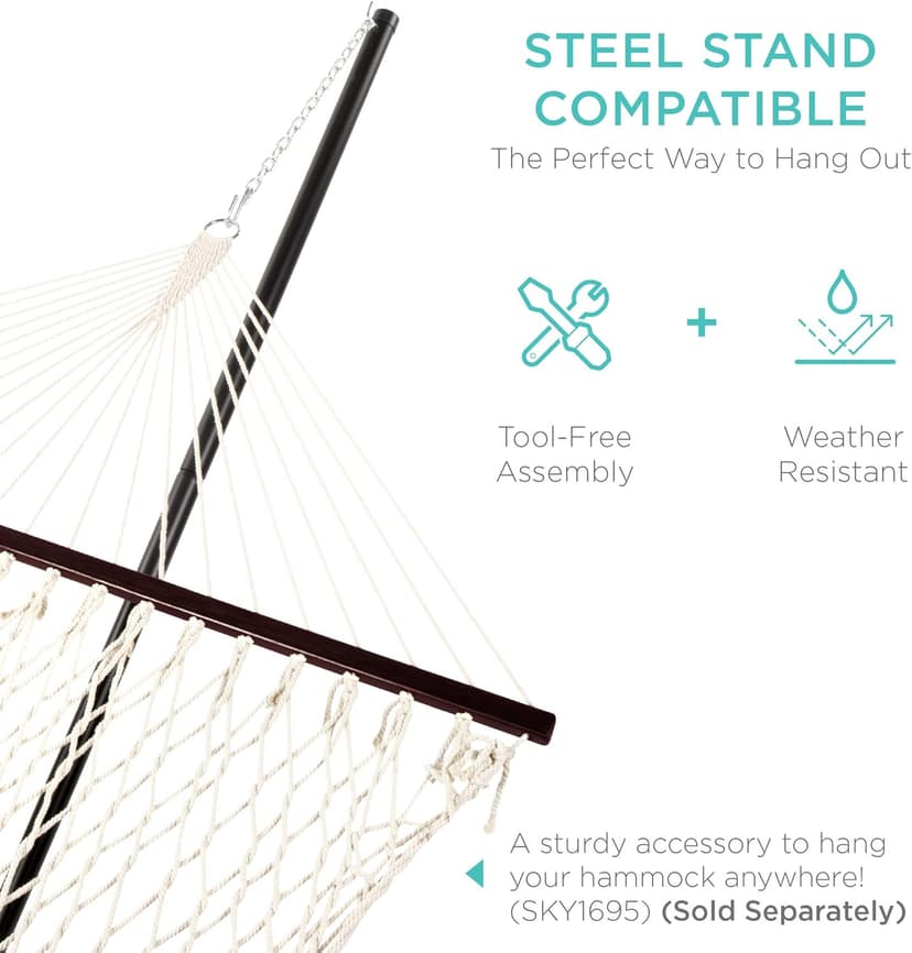 Best Choice Products 2-Person Double Hammock, Outdoor Woven Cotton Rope Hammocks for Backyard, Patio w/Spreader Bars, Carrying Case, 450lb Weight Capacity