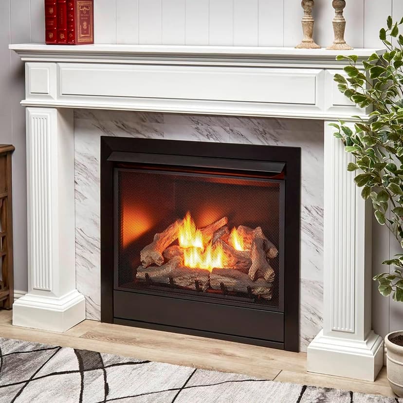 Duluth Forge Dual Fuel Ventless Gas Fireplace Insert, Remote Control, 9 Fire Logs, Use with Natural Gas or Liquid Propane, 32000 BTU, Heats up to 1500 Sq. Ft., Black