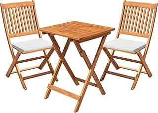 Flamaker Patio Set 3 Piece Acacia Wood Folding Bistro Set Outdoor Square Table and Chairs Balcony Furniture for Porch, Lawn, Backyard (Natural)