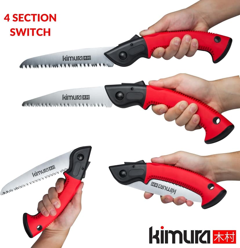 Kimura 7" Pro Folding Pruning Saw - Heavy Duty Japanese SK5 Steel, 180mm Blade, Ergonomic Soft Non-Slip Handle, Lightweight Foldable Saw for Branches, Trimming, Camping, PVC, Hiking, Wood